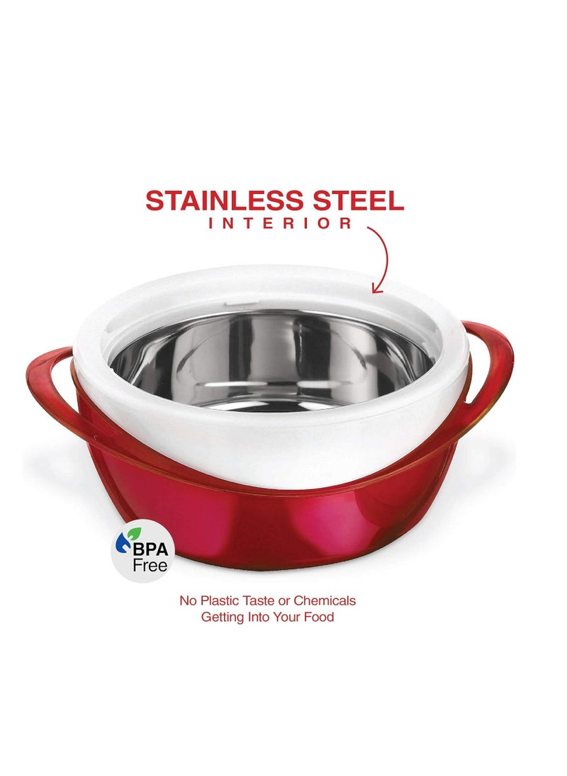Pinnacle Large Insulated Casserole Dish with Lid 3.6 qt. Elegant Hot Pot Food Warmer/Cooler -Thermal Soup/Salad Serving Bowl Stainless Steel Hot Food Container–Best Gift Set for Moms –Holidays Red