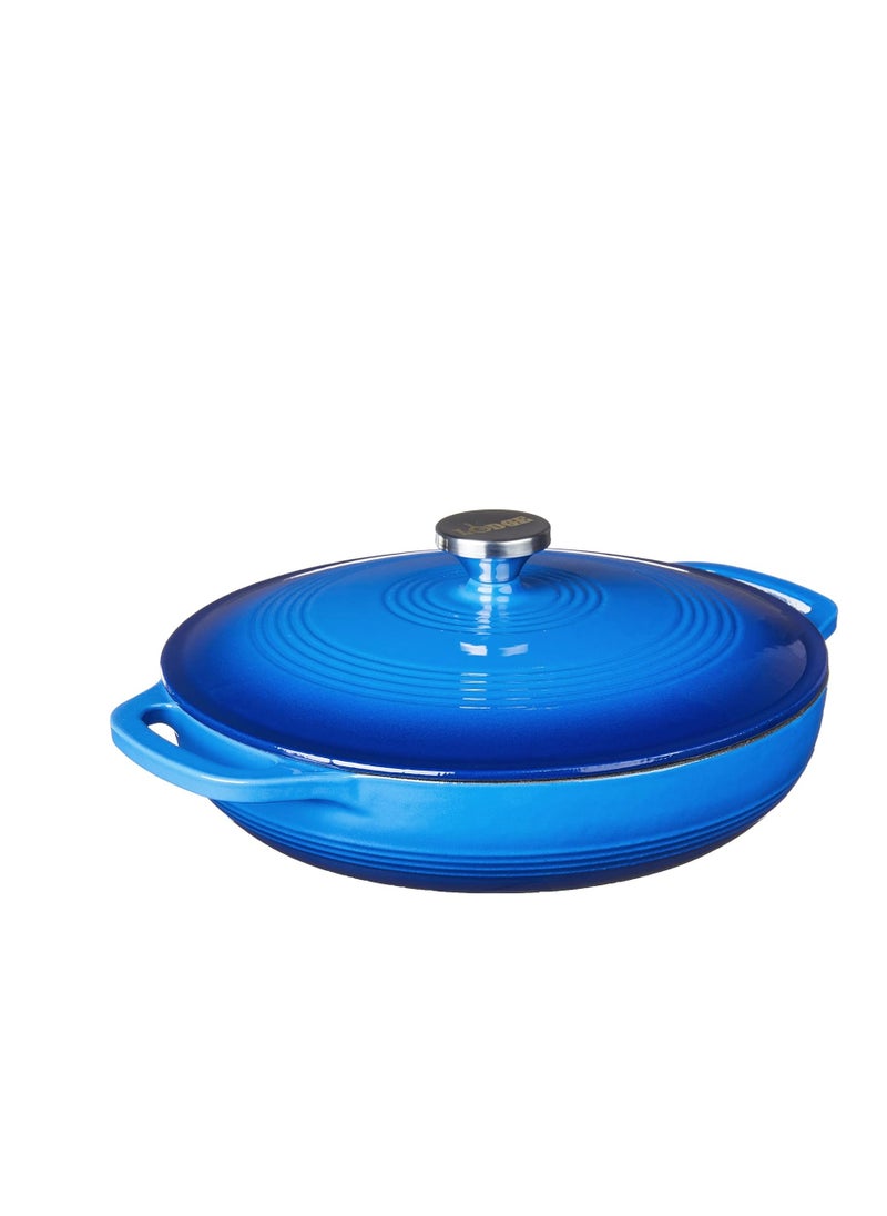 Lodge 3.6 Quart Enameled Cast Iron Oval Casserole With Lid – Dual Handles – Oven Safe up to 500° F or on Stovetop - Use to Marinate, Cook, Bake, Refrigerate and Serve – Caribbean Blue