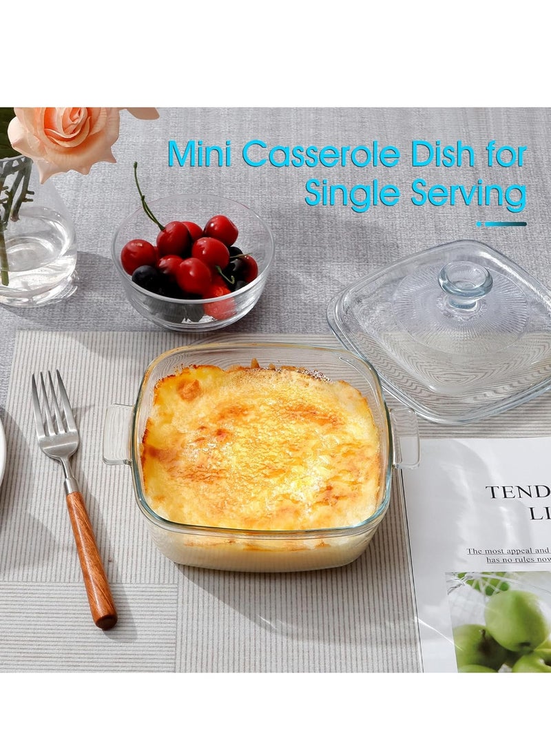 NUTRIUPS 0.8L Glass Casserole Dish with Lid Oven Safe Square Casserole Dish 5.9in Glass Microwave Bowl With Glass Lid Casserole Cookware (25oz-Mini)