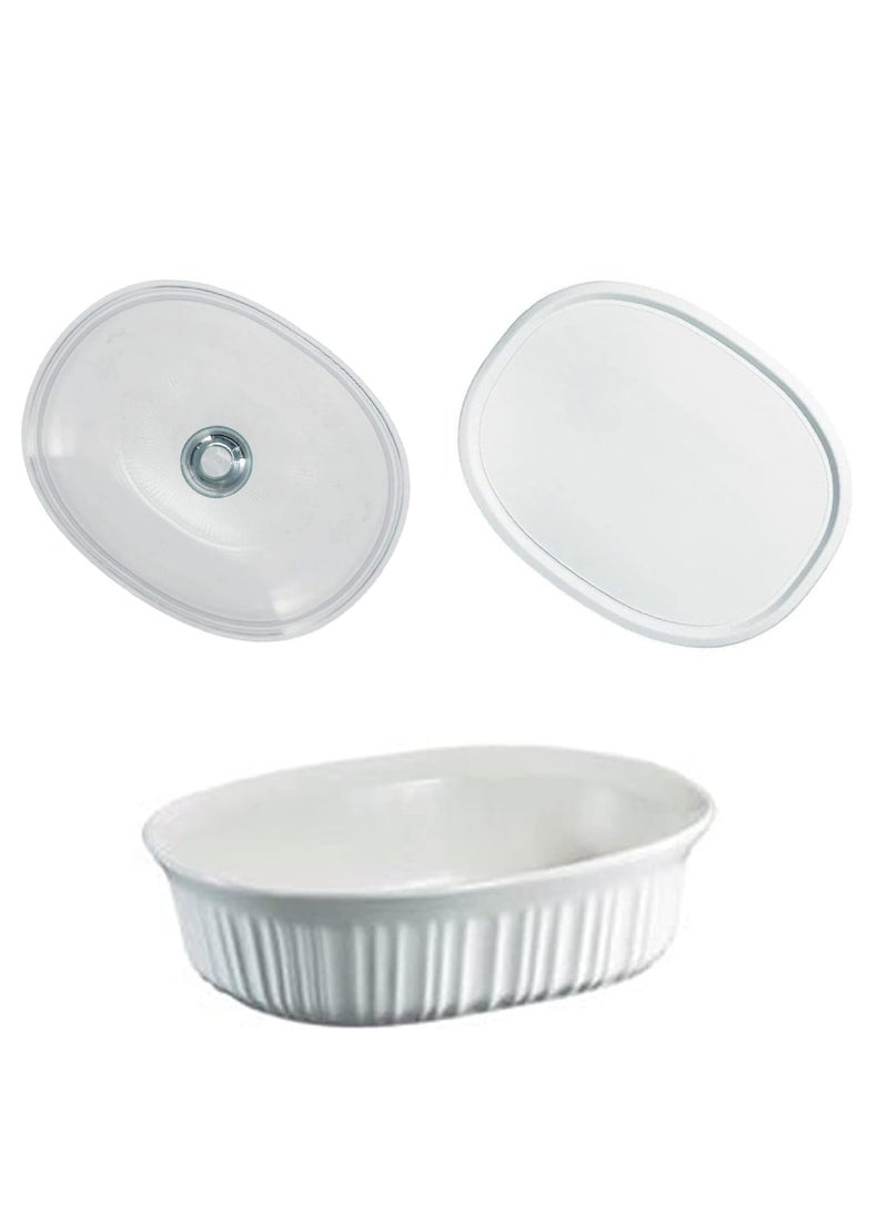 CorningWare French White 1.5 Quart Oval Casserole Bundle: 1.5 Oval with Glass and Plastic Lid