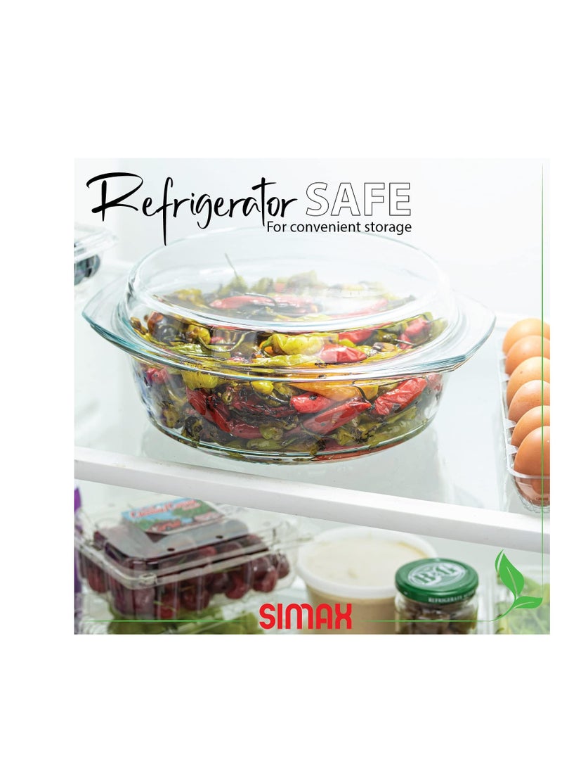 Simax Casserole Dish with Lid, 3.5 Quart Round Glass Casserole Dishes for Oven with Lid and Handles, Baking Dishes for Oven, Covered Bowl for Cooking, Baking, Serving, Microwave, Dishwasher, and Oven Safe Cookware