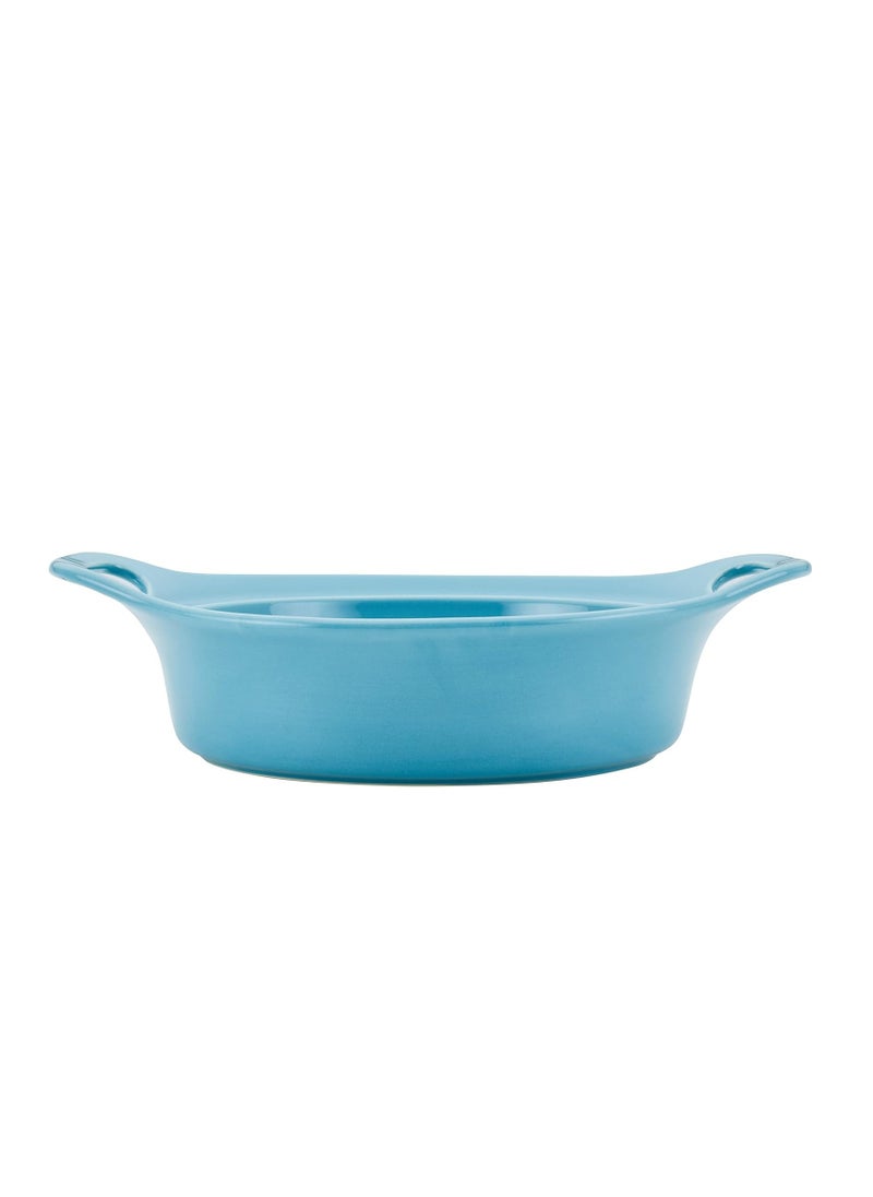 Rachael Ray Solid Glaze Ceramics Casserole Bakeware/Baker Set with Shared Lid, 3 Piece, Agave Blue