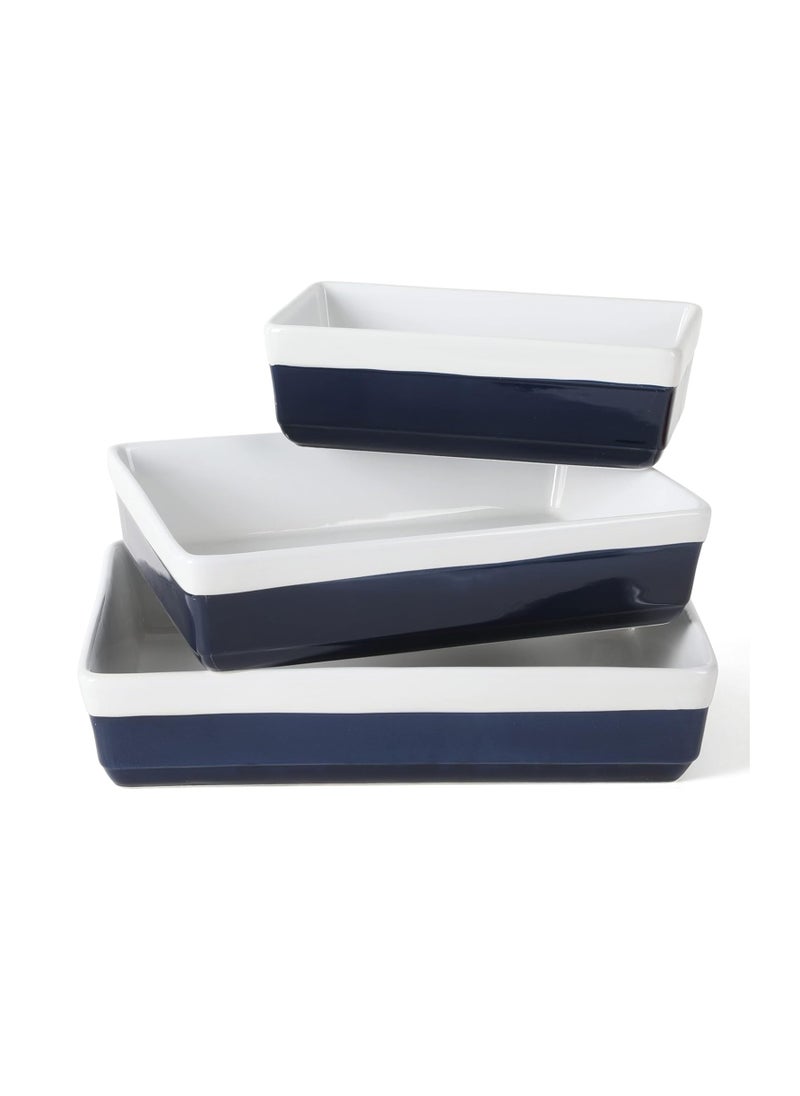 MARTHA STEWART 3 Piece Oven to Table Stoneware Bakeware, Baking Dish & Casserole Set Cobalt Blue