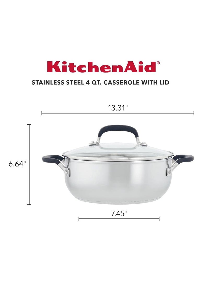 KitchenAid Casserole with Lid, 4 Quart, Brushed Stainless Steel