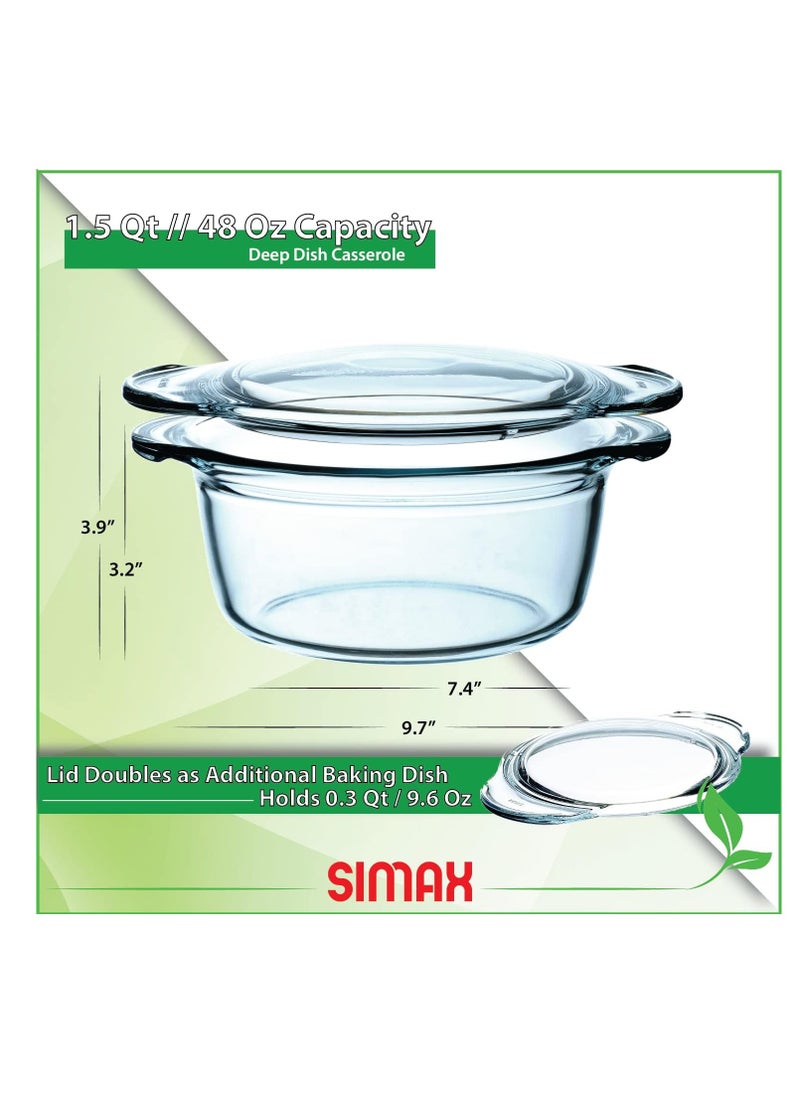 Simax Casserole Dish with Lid, Glass Casserole Dish, Holds 96 Oz (3 Quarts), Oven to Table Serving Dish, Microwave, Dishwasher, and Oven Safe Cookware