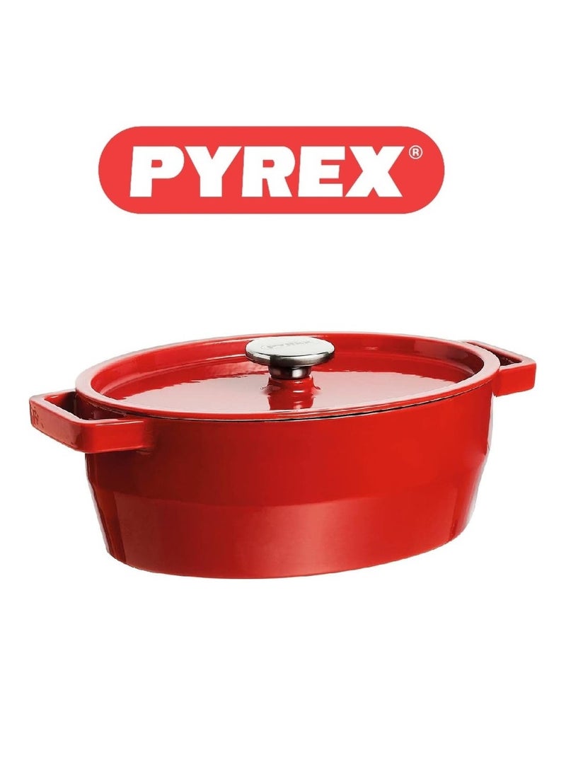 Pyrex Slow Cook Oval Casserole 29cm Red - Durable, Enamel Finish, Induction Compatible