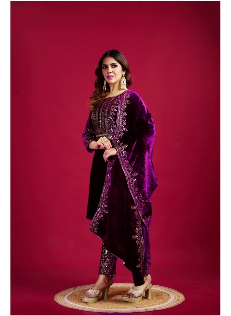 Designer party wear look Purple Top-Dupatta and fully stitched bottom