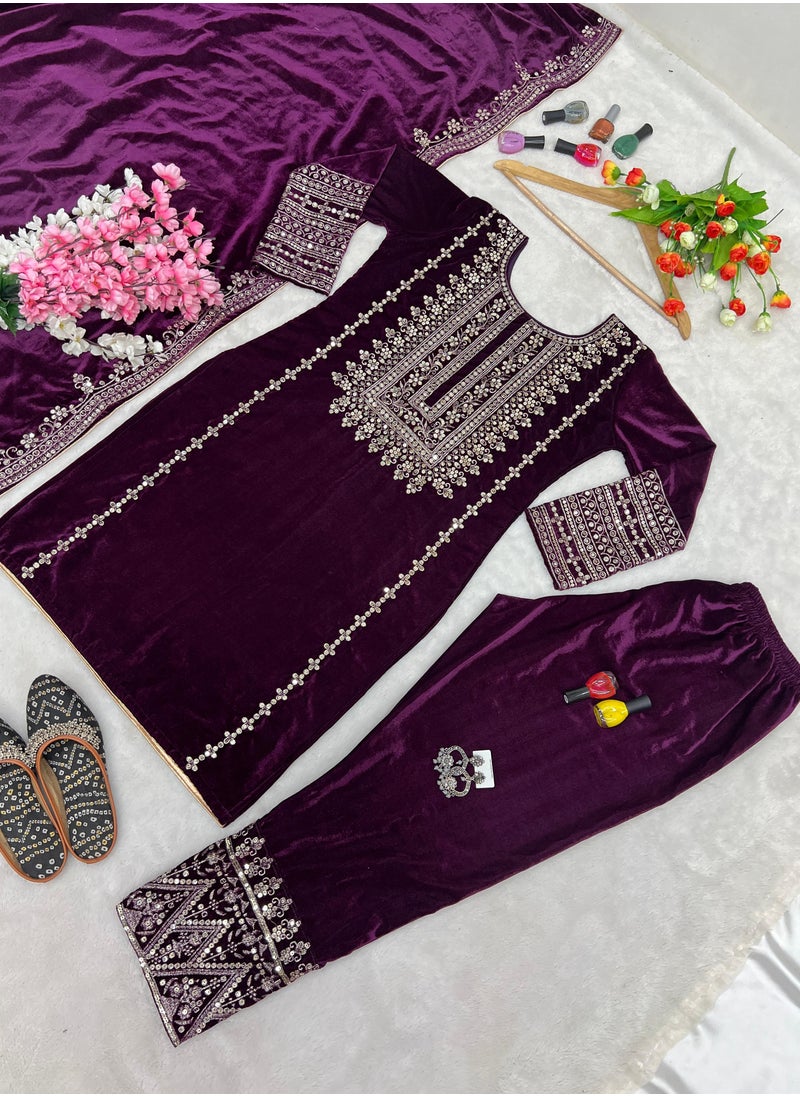 Designer party wear look Purple Top-Dupatta and fully stitched bottom