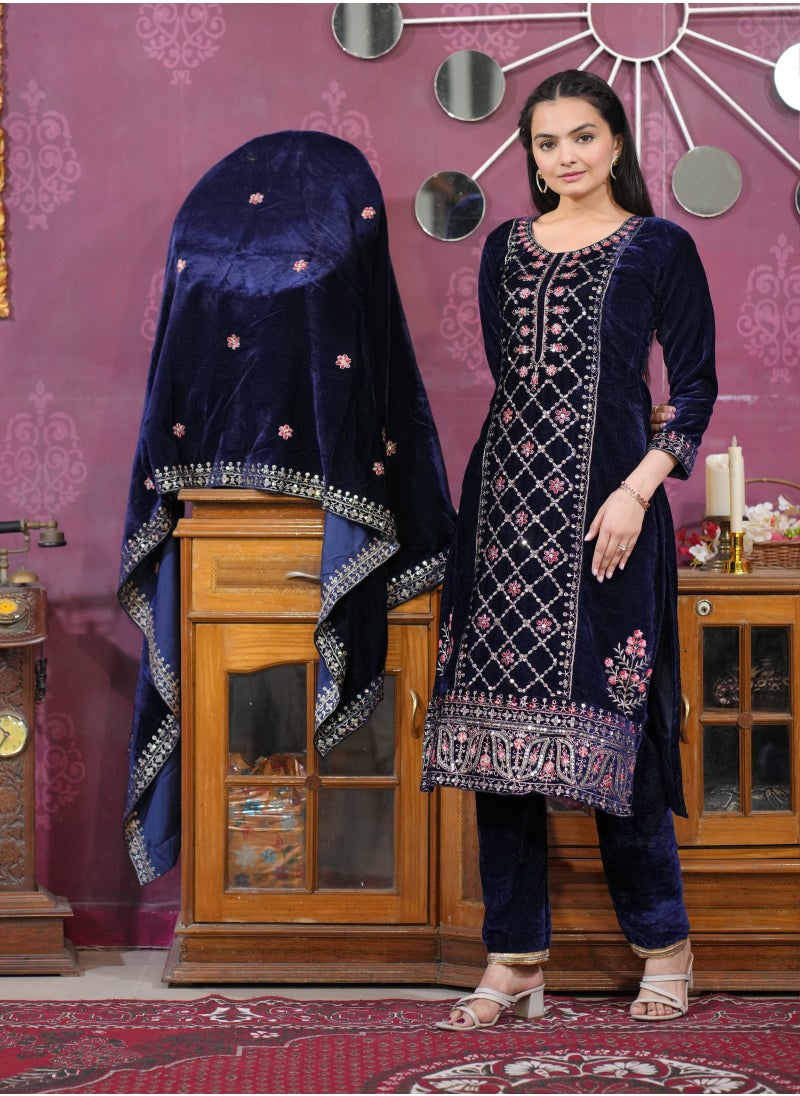 Presenting a new designer embroidered Velvet suit with sequence embroidered work