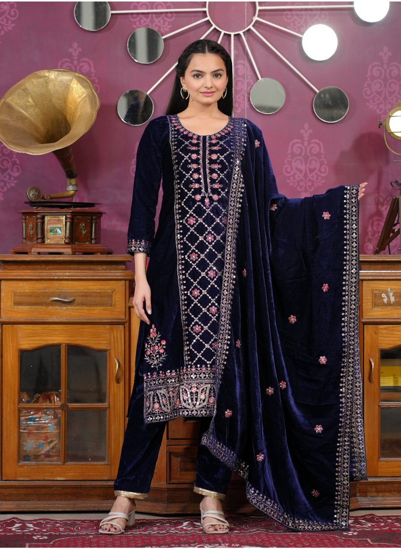 Presenting a new designer embroidered Velvet suit with sequence embroidered work