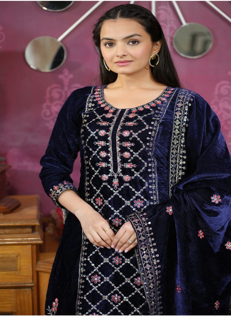 Presenting a new designer embroidered Velvet suit with sequence embroidered work