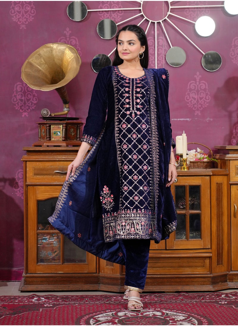 Presenting a new designer embroidered Velvet suit with sequence embroidered work