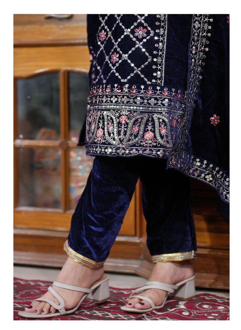 Presenting a new designer embroidered Velvet suit with sequence embroidered work