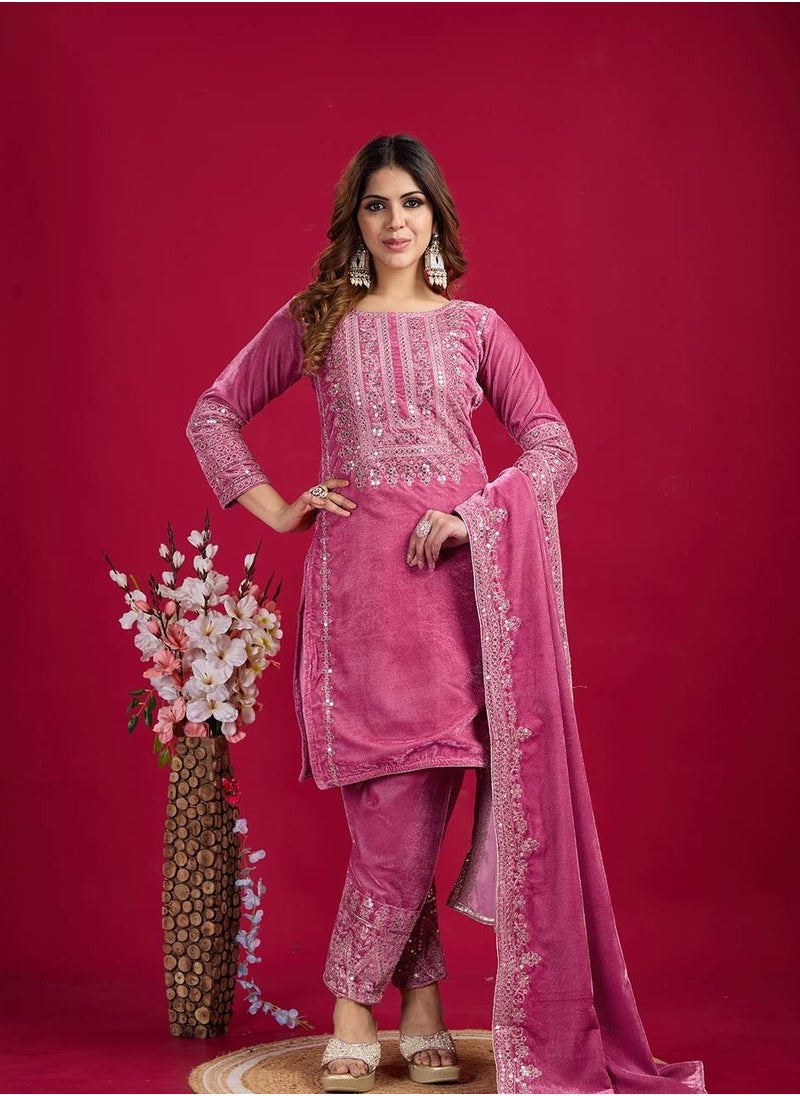 Designer party wear look Pink Top-Dupatta and fully stitched bottom