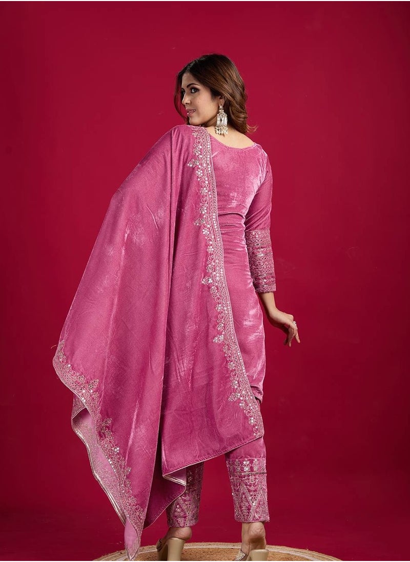 Designer party wear look Pink Top-Dupatta and fully stitched bottom