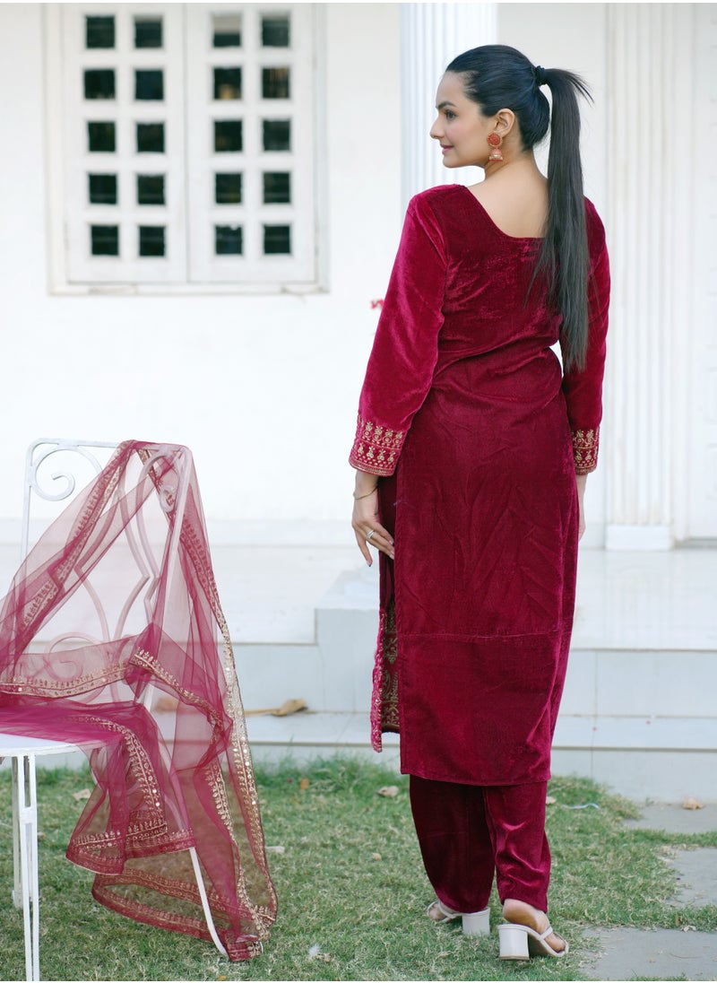 Presenting a new Designer Embroidered A Velvet Suit with sequence embroidered work