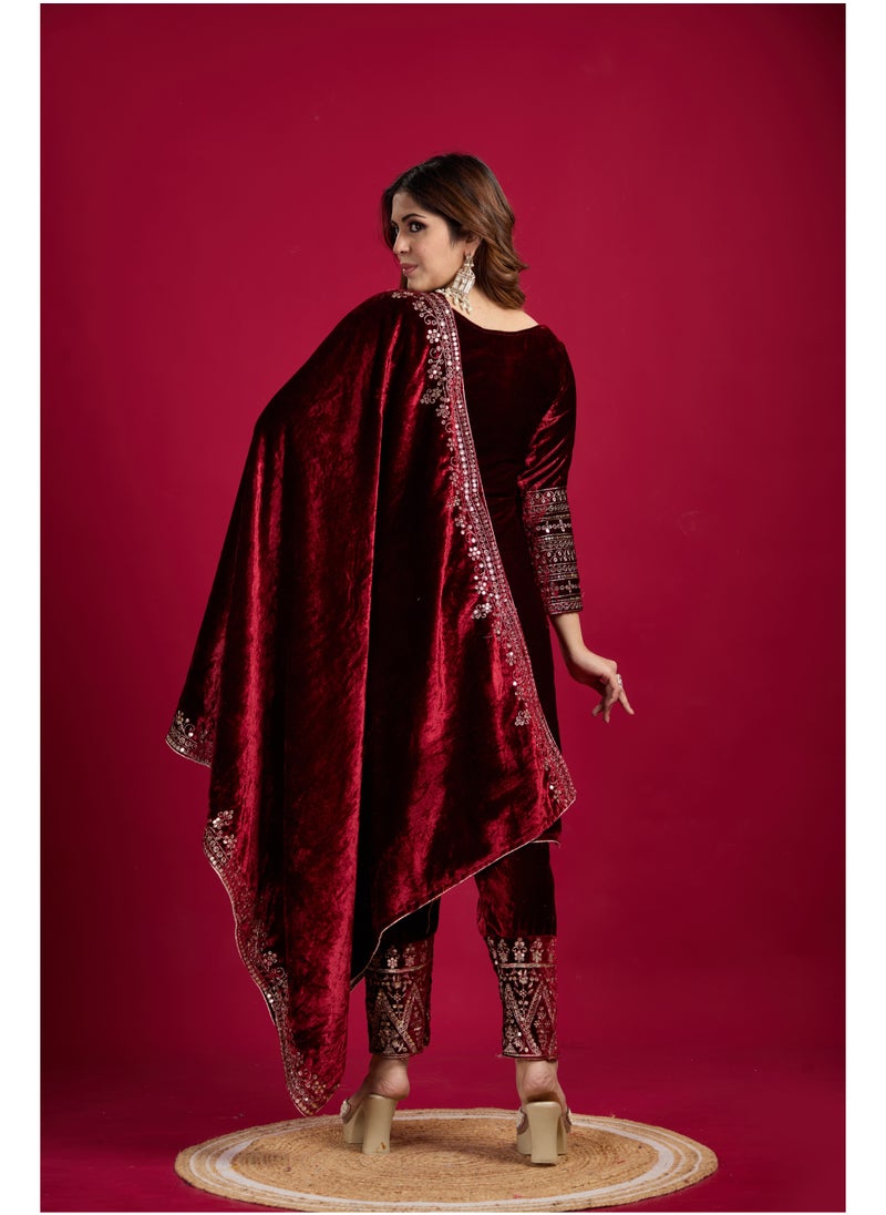 Designer party wear look Red Top-Dupatta and fully stitched bottom