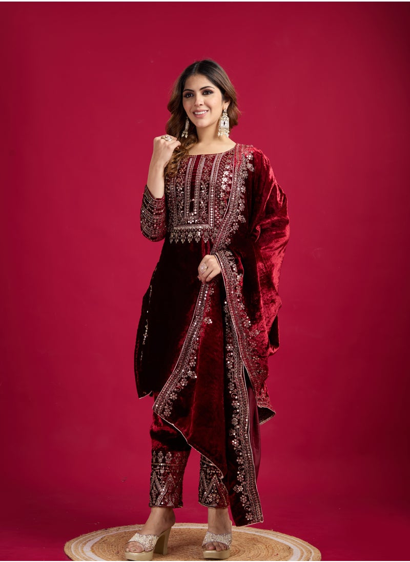 Designer party wear look Red Top-Dupatta and fully stitched bottom