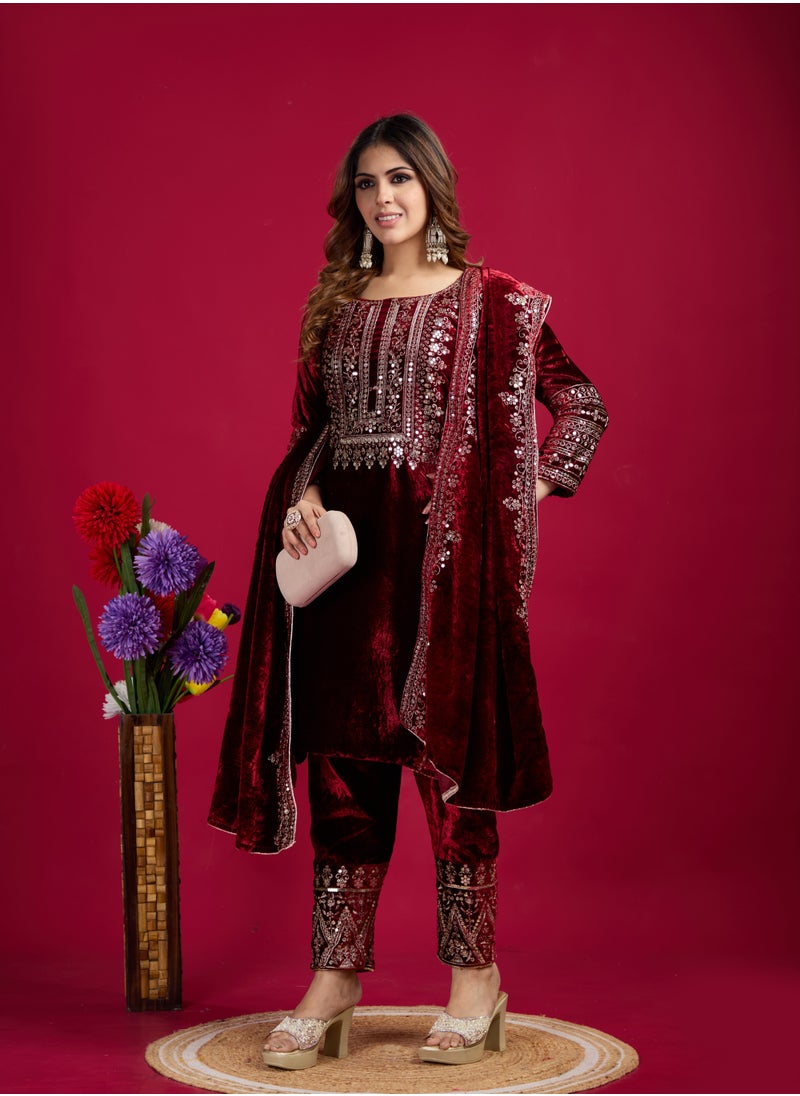 Designer party wear look Red Top-Dupatta and fully stitched bottom