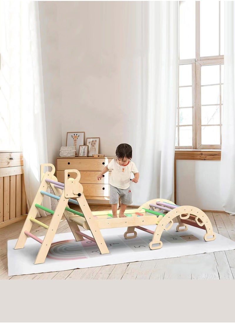 7 in 1 Foldable Triangle Toy Set for Babies Wooden Montessori Climbing Large Toy with Arches Ramp and Ladder Baby Climbing Frame Indoor Jungle Gym for Toddlers