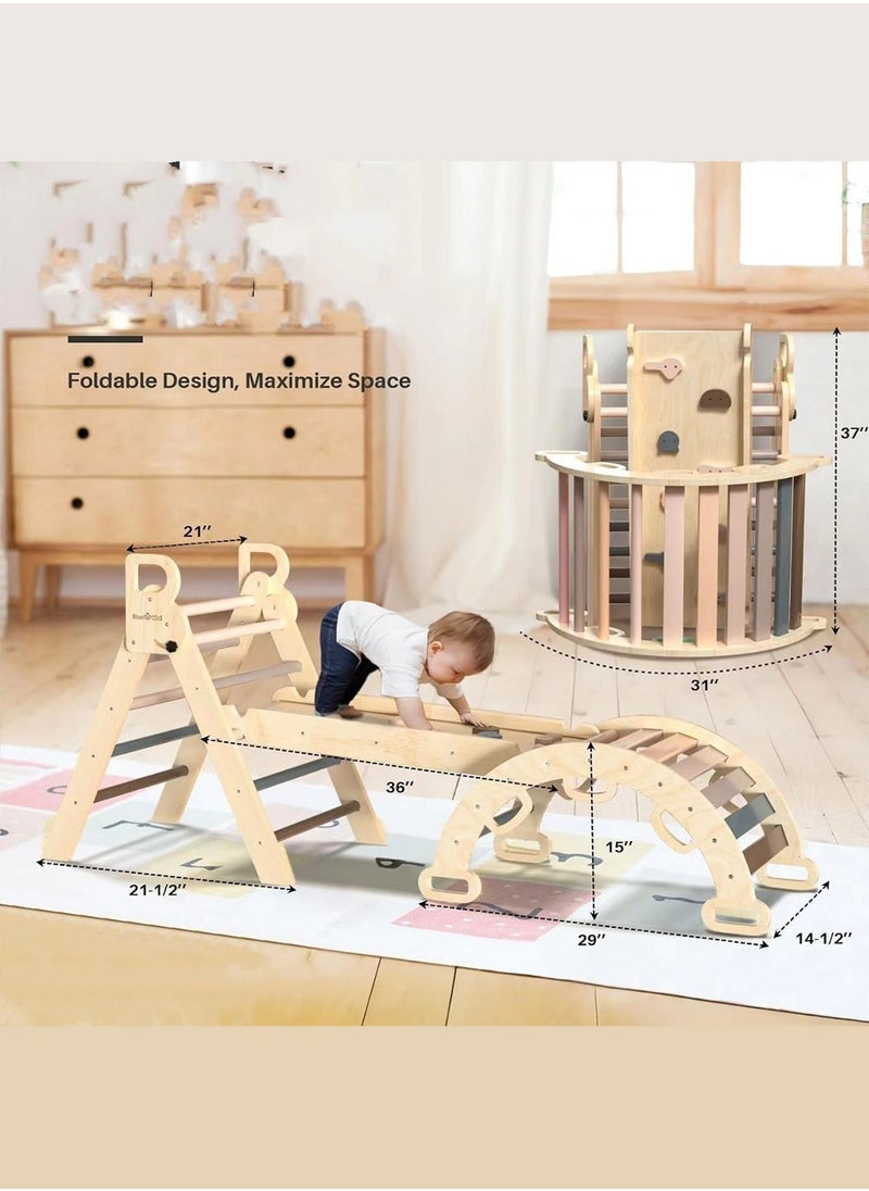 7 in 1 Foldable Triangle Toy Set for Babies Wooden Montessori Climbing Large Toy with Arches Ramp and Ladder Baby Climbing Frame Indoor Jungle Gym for Toddlers