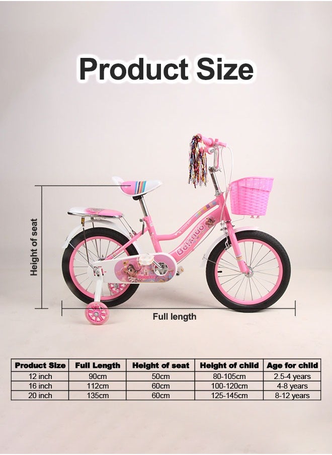 12-20 Inch Children's Bike With Training Wheel and Bicycle Basket for Kids