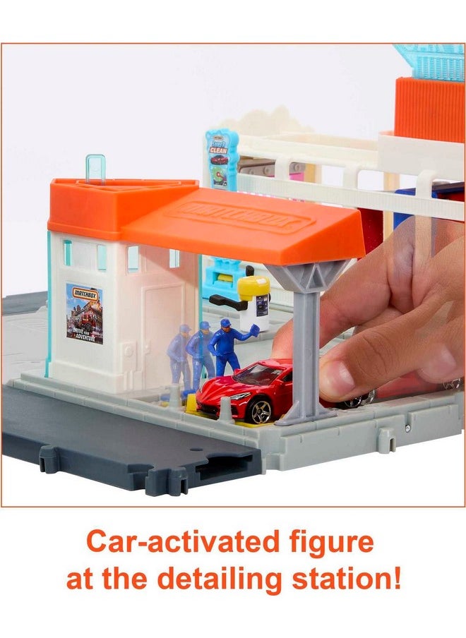 Toy Car Playset, Action Drivers Super Clean Car Wash With 1 Chevrolet Corvette In 1:64 Scale, Lights & Sounds, Connects To Other Sets