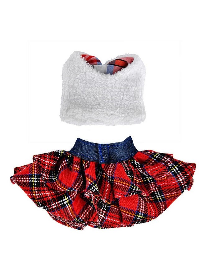 Santa Clothing Fluffy Vest+ Plaid Skirt Accessories For Elf Doll Christmas Decoration