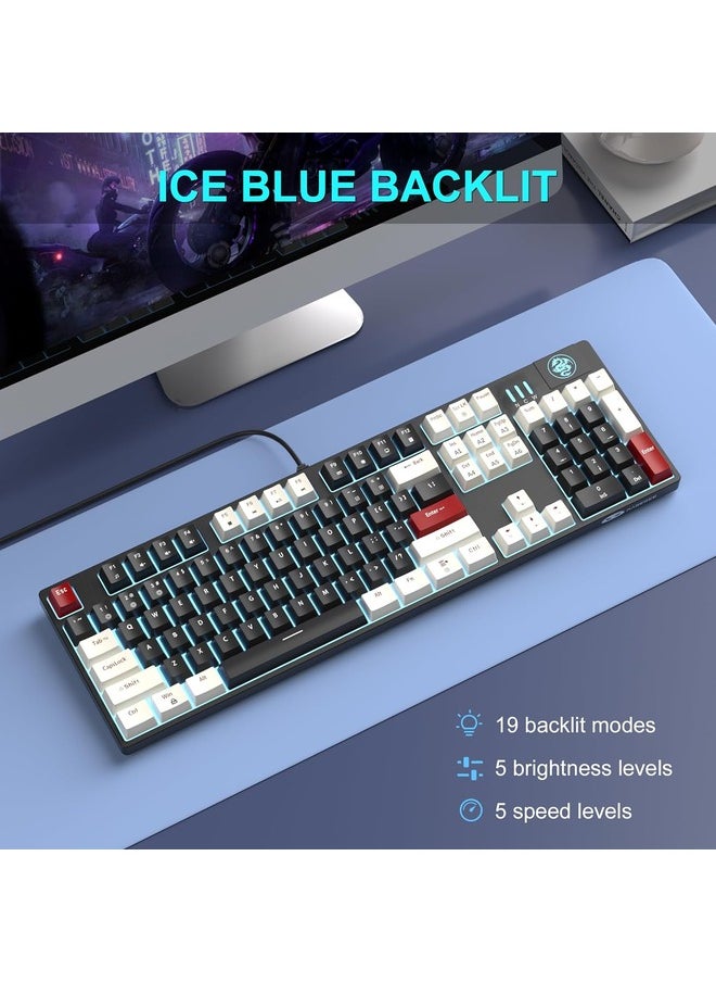 Mechanical Gaming Keyboard,LED Blue Backlit Keyboard, 104 Keys Wired | Blue Switch | Black/White