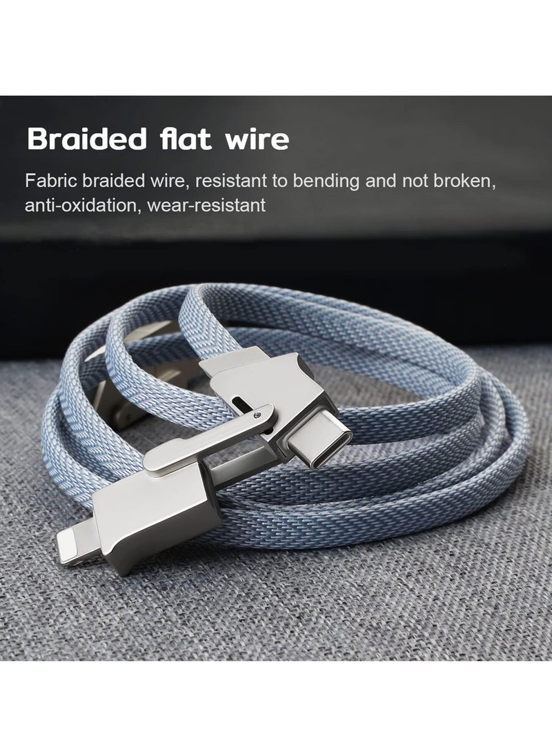 4 in 1 USB C Charging Cable, 60W Fast Charging & Data Sync, Flat Braided Anti-Tangle Charger Cord, Multi Charging Cable, with Type C/USB A Ports (3.3ft), USB C Fast Charging Cable