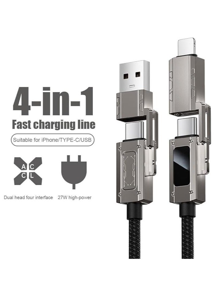 Multi Charging Cable, 4 in 1 Nylon Braided 3.93FT/1.2M Multiple USB Fast Charging Cord Adapter with LED Display, Type C/USB A Port Connectors Compatible with iphone Cell Phones Tablets and More