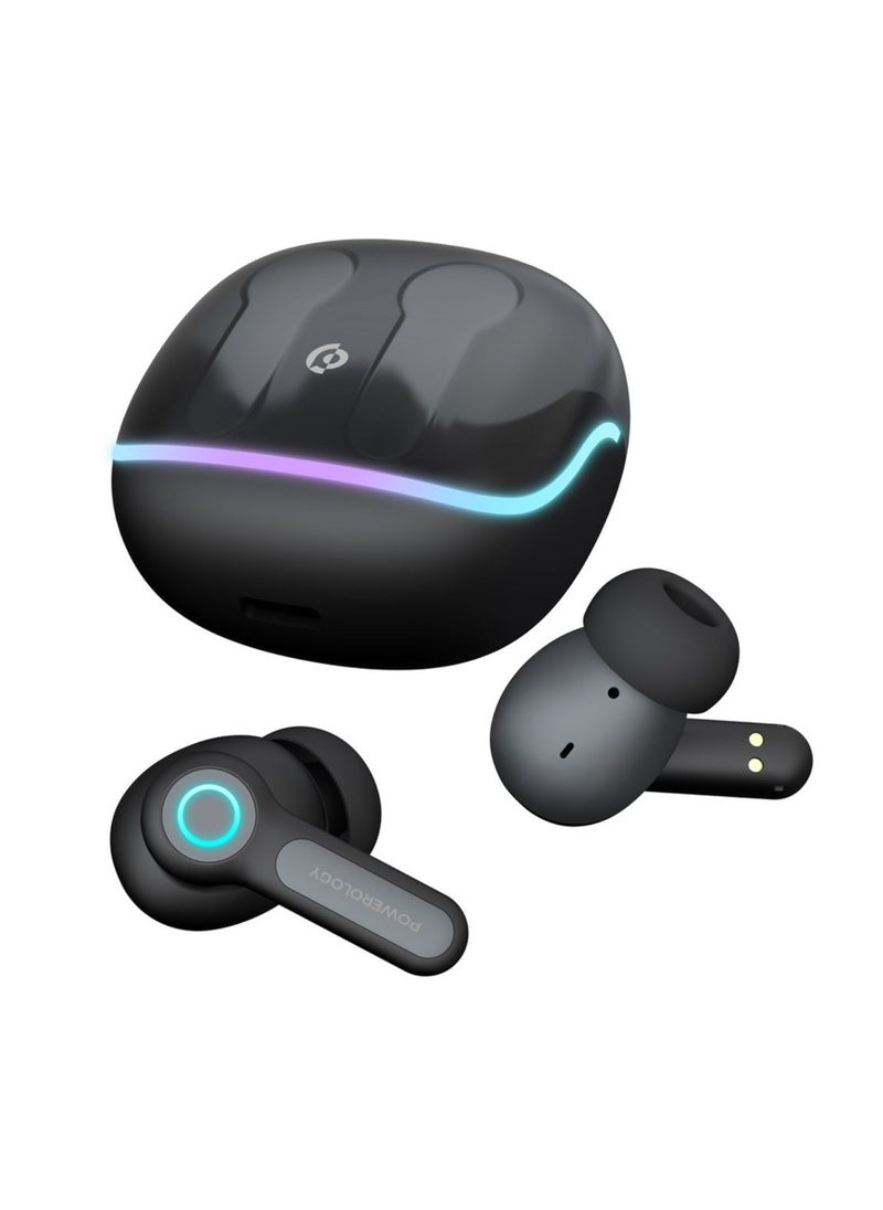 Quad Mic ENC True Wireless Earbuds, 6h Playtime, Bluetooth 5.3, Type-C Charging, 10m Transmission Distance, RGB Lights - Black