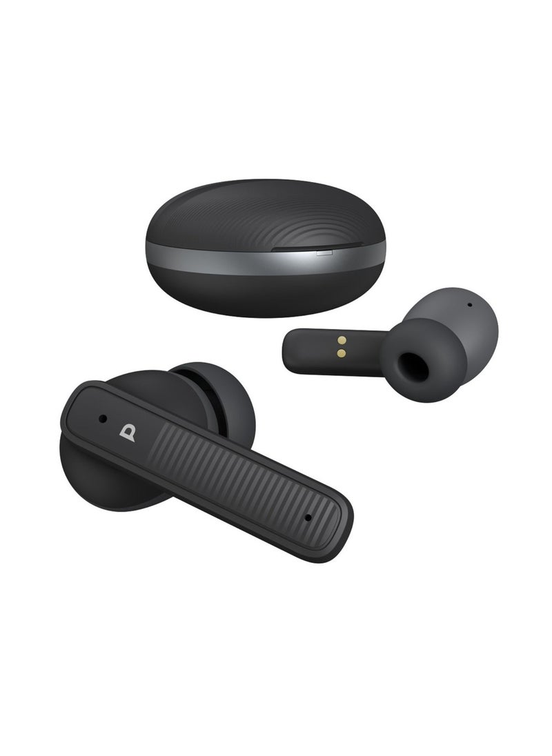 TWS Earbuds with Quad Mic ENC, 6h Playtime, Bluetooth 5.3, 30minutes Charging Time, 10m Transmission Distance, Type-C Port, Smart Touch Control, Wireless Charging - Black