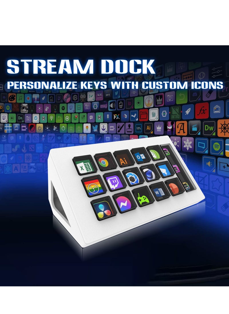 StreamDeck Mini Visual Keyboard LCD Button 15Keys Live Content Creation Controller Custom Button For Windows/MacOS Kryboard Gift(White)