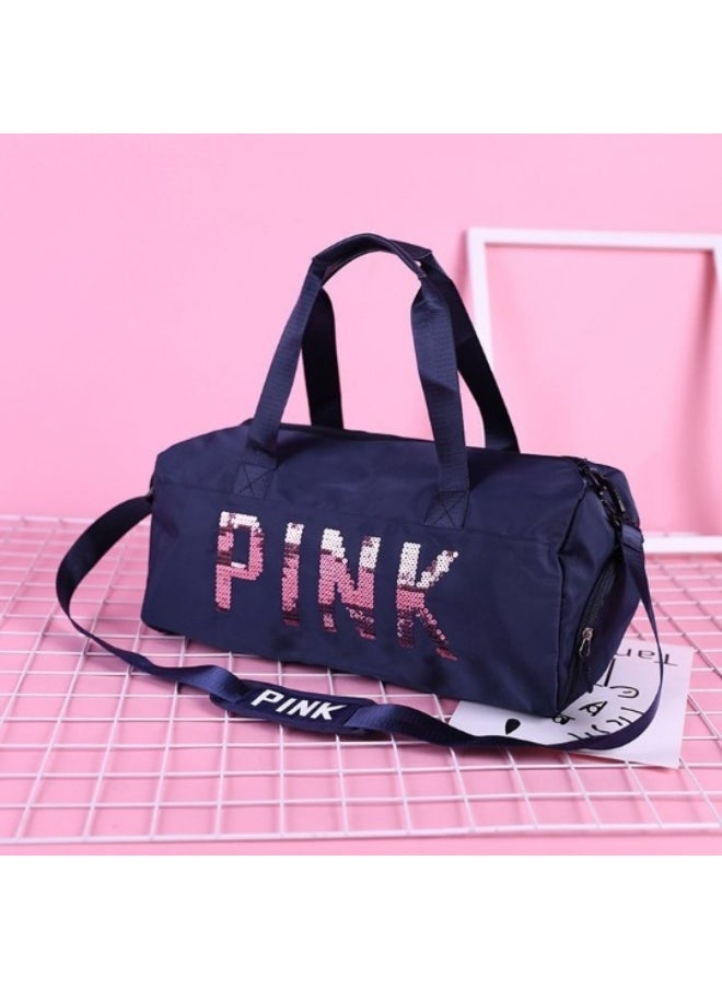 Large Capacity Letter Printed Sequins Duffel Bag Black/Pink