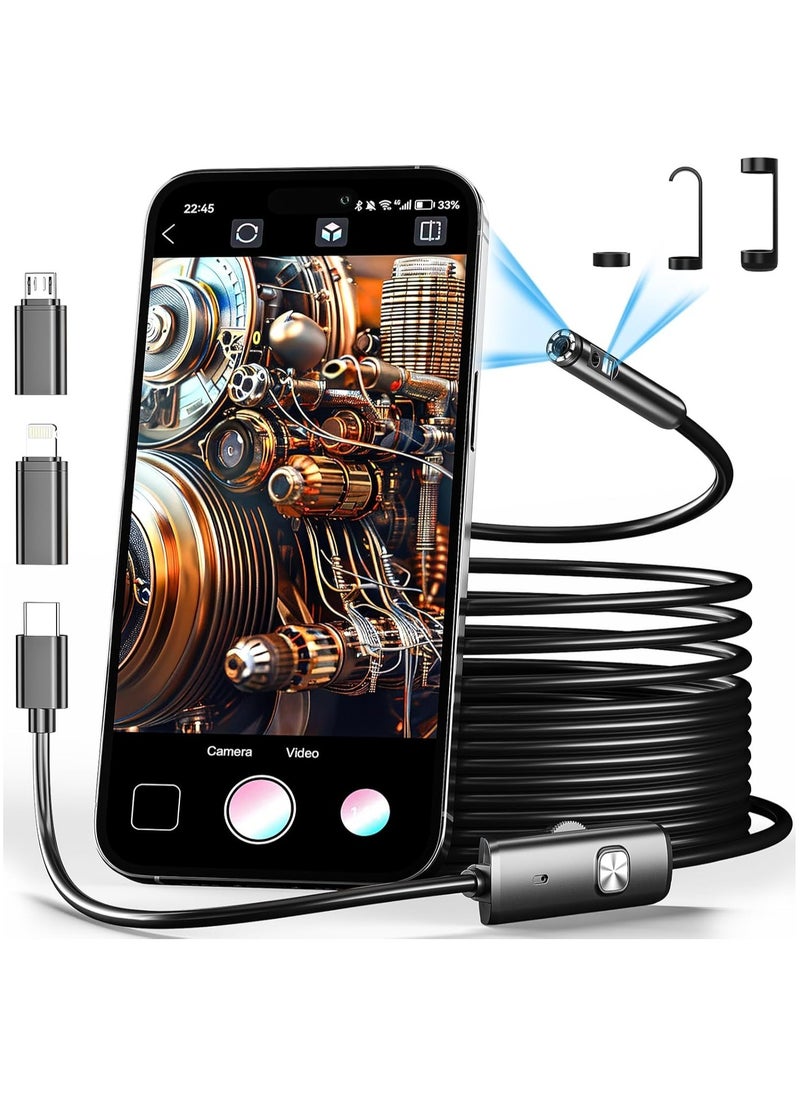 Dual Lens Endoscope Camera with Light-Borescope Inspection Camera with 8+1 Adjustable LED Lights1980P Endoscope Camera with 16.5ft Semi-Rigid Snake Camera IP68 Waterproof for iPhone iPad Android Phone