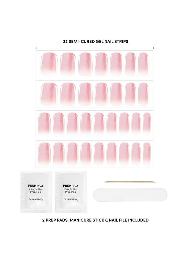 Glaze Nail Strips - Jelly Glaze | Works With Any Led Nail Lamp | Long Lasting, Chip Resistant, Semicured Gel Nail Strips | Contains 34 Salon Quality Nail Wraps, 2 Prep Pad, 1 Nail File