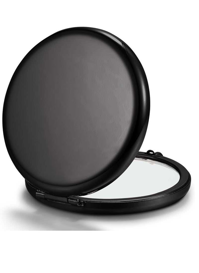 Compact Mirror for Purse, Double-Sided 1X/2X Magnifying Metal Pocket Makeup Mirrors(Round, Onyx Black)