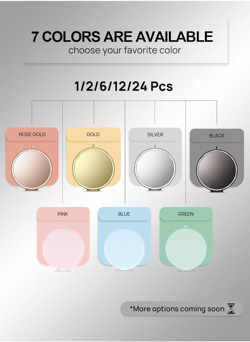 Compact Mirror for Purse, Double-Sided 1X/2X Magnifying Metal Pocket Makeup Mirrors(Round, Onyx Black)