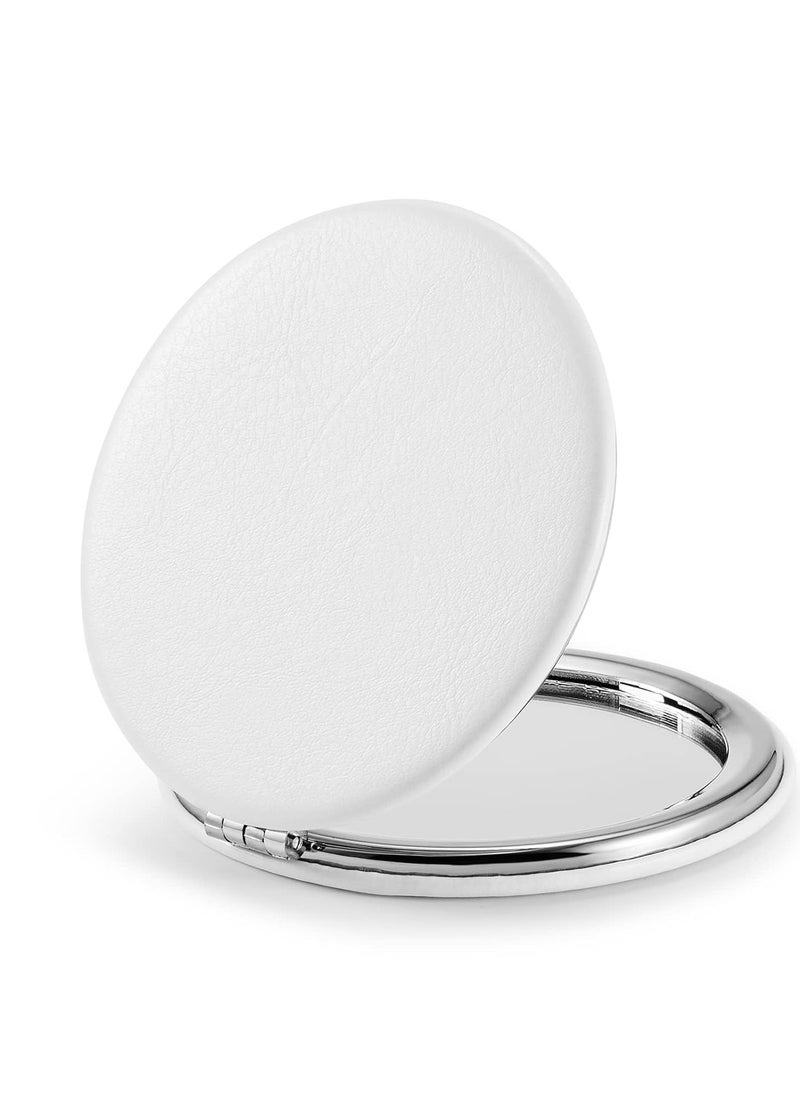 Compact Mirror,Double-Sided Makeup Small Mirror for Purse with 1X/3X Magnification PU Leather (White, 2.8
