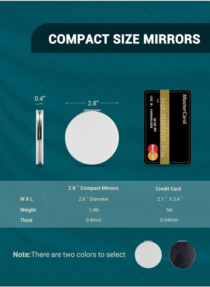Compact Mirror,Double-Sided Makeup Small Mirror for Purse with 1X/3X Magnification PU Leather (White, 2.8