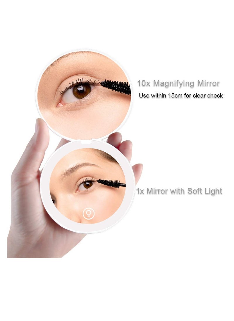 Compact Mirror with LED Light,1x/10x Magnifying Rechargeable Mirror,3.5in, Dimmable Travel Mirror for Purse,Pocket,Handheld 2-Sided Makeup Mirror
