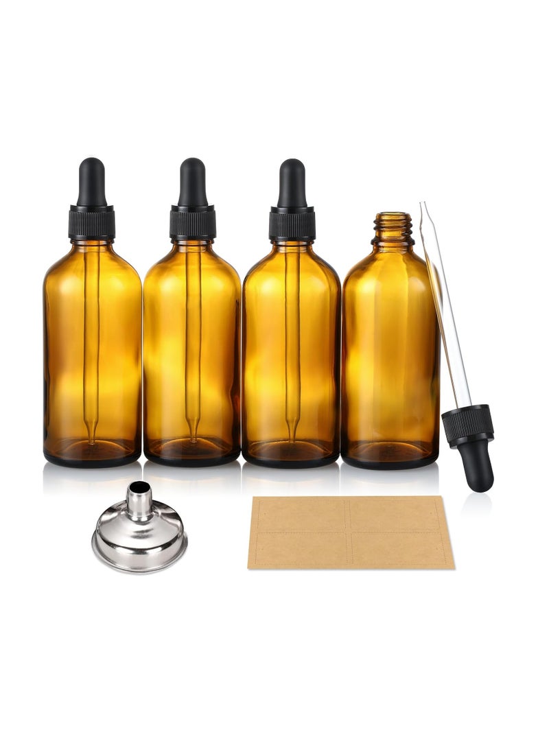 AOZITA 4 Pack, 4 oz Dropper Bottles with 1 Funnel & 4 Labels - Essential Oils Bottles for Health, Personal Care & Beauty - 120ml Thick Dark Amber Glass Tincture Bottles with Eye Droppers, Leakproof