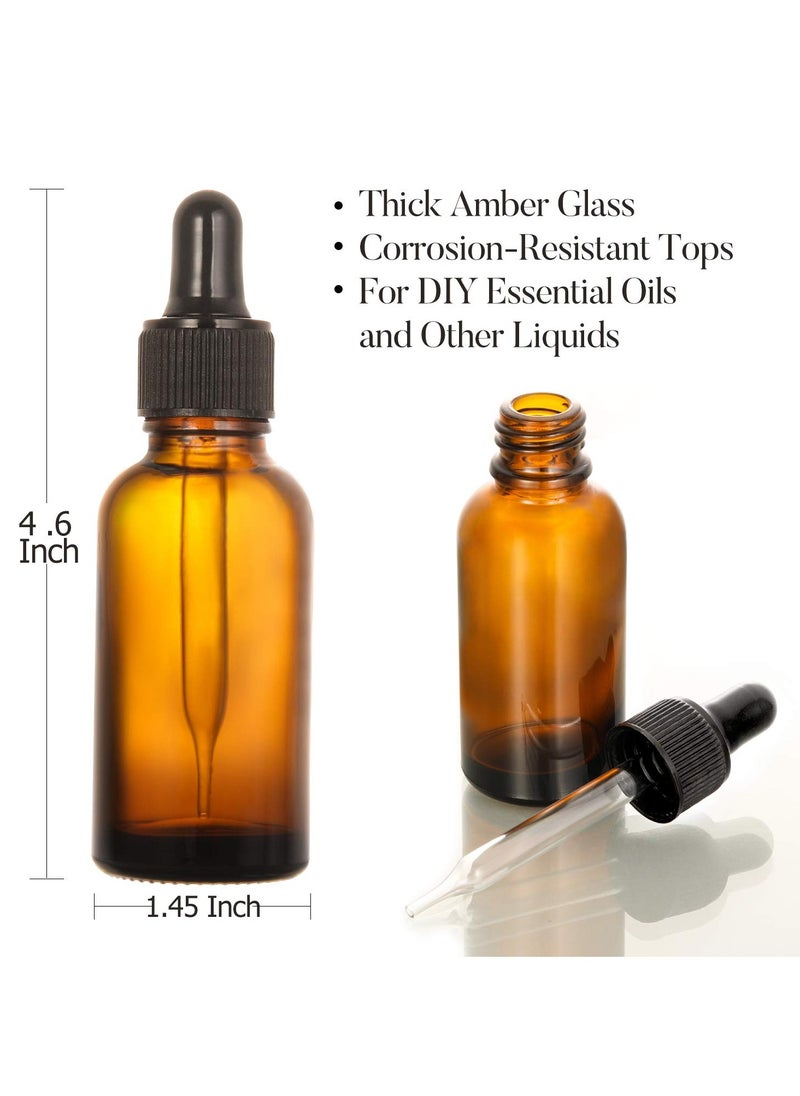 12 Pack, 2 oz Glass Dropper Bottle with 3 Stainless Steel Funnels & 1 Long Eye Dropper - 60ml Amber Glass Tincture Bottles for Travel Essential Oils, Liquids - Leakproof