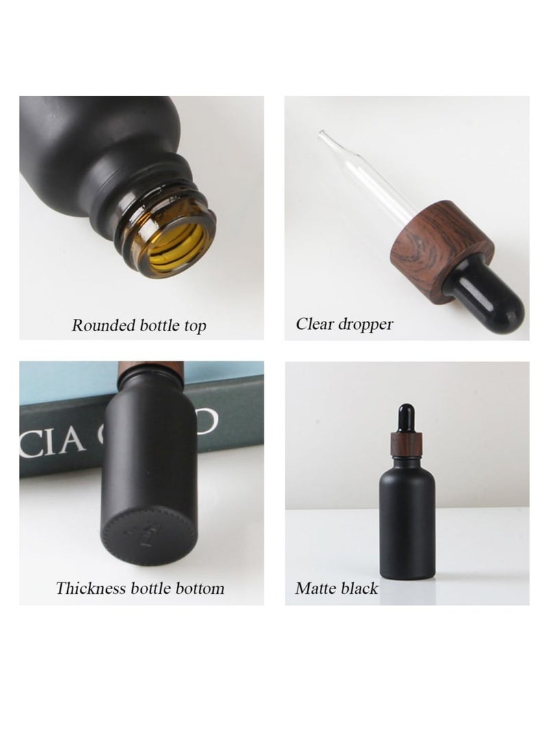 3Pcs 30ml/1oz Matte Black Glass Dropper Bottles with Plastic Wood Grain Cap Empty Refillable Boston Round Essential Oils Bottles Leak Proof Travel Bottles for DIY Cosmetic Perfumes Hair Oil