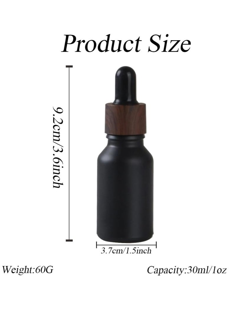 3Pcs 30ml/1oz Matte Black Glass Dropper Bottles with Plastic Wood Grain Cap Empty Refillable Boston Round Essential Oils Bottles Leak Proof Travel Bottles for DIY Cosmetic Perfumes Hair Oil