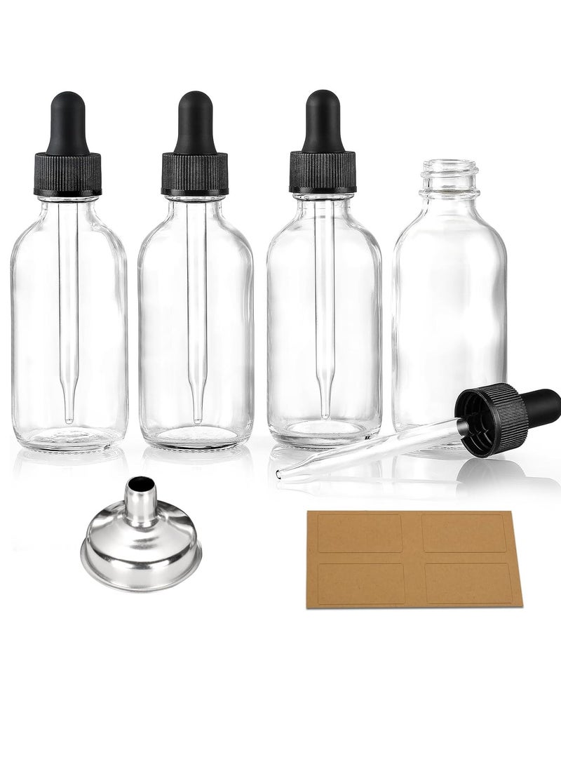 Set of 4, 1 oz Clear Eye Dropper Bottles with 1 Stainless Steel Funnels & 4 Labels - Black Caps 30ml Thick Glass Tincture Bottles - Leakproof Essential Oils Bottles for Health, Personal Care & Beauty
