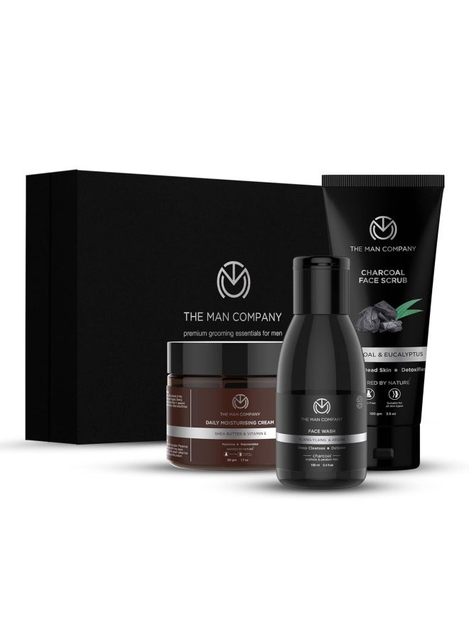 The Man Company Detan Facial Kit - Charcoal Face Wash, Charcoal Scrub, Daily Moisturising Face Cream | Best Detan Care - Pack of 3