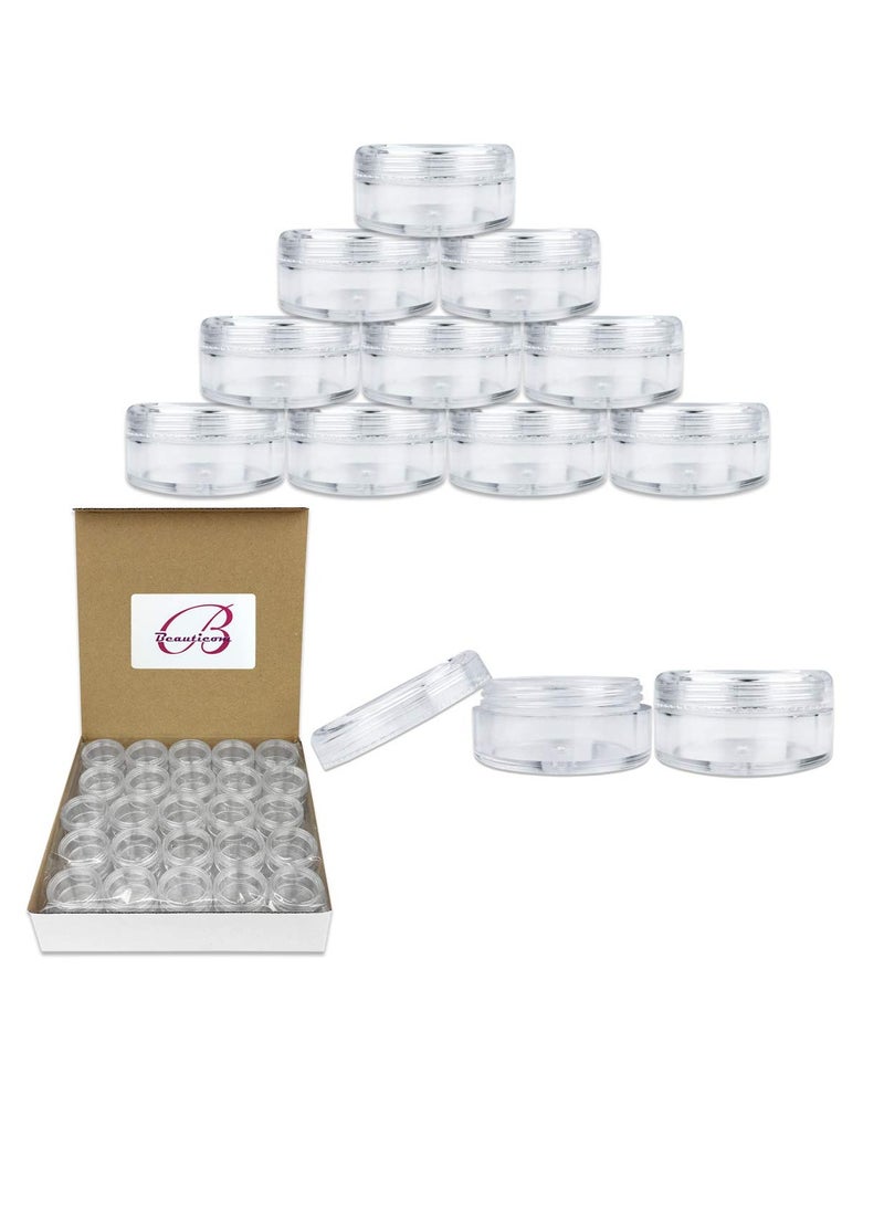 50 New Empty 5 Grams Acrylic Clear Round Jars - BPA Free Containers for Cosmetic, Lotion, Cream, Makeup, Bead, Eye shadow, Rhinestone, Samples, Pot, 5g/5ml (Clear Lid (50 Jars)