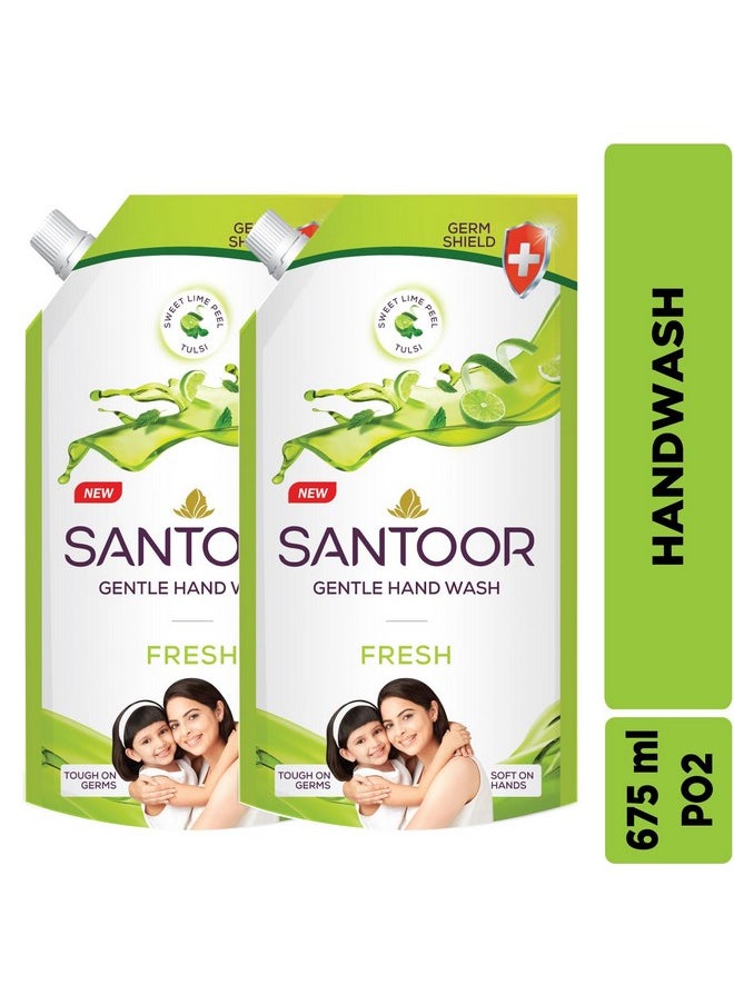 Fresh Gentle Hand Wash 675Ml, Pack Of 2 With Natural Goodness Of Sweet Lime Peel & Tulsi| Rich Lathering Formula With Anti-Bacterial Properties| Soft On Hands| Soothes & Hydrates Skin